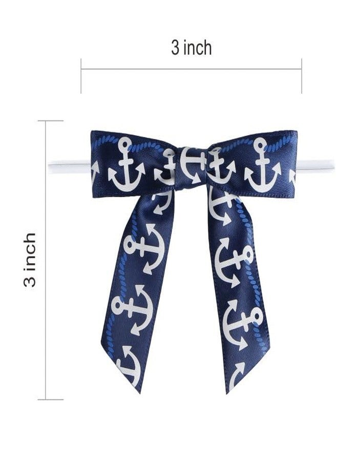 Meseey 30 Pcs Nautical Ribbon 3 Inch Navy Blue White Stripes Anchor Twist Tie Bows for for Beach Coasta Gift Wrapping, Baby Shower,Wedding, Party Favors, Cake Pops,Treat Bags (Nautical Bow) - Image 2